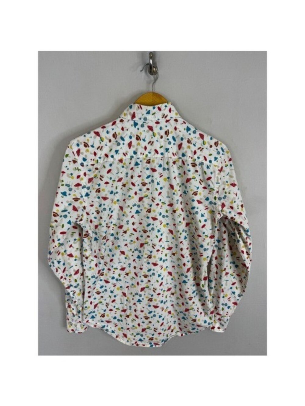 Naked & Famous Mushroom Print Long Sleeve Button Down Shirt Mens Small White - Picture 2 of 9